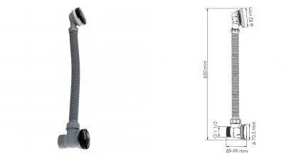 Сифон для ванны слив-перелив «Wasserkraft» A204 перелив 60 см чёрный Клик-клак