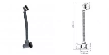 Сифон для ванны слив-перелив «Wasserkraft» A159 перелив 60 см чёрный матовый Клик-клак