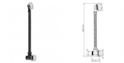 Сифон для ванны слив-перелив «Wasserkraft» A075 перелив 60 см матовый хром Клик-клак