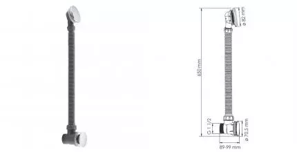 Сифон для ванны слив-перелив «Wasserkraft» A074 перелив 60 см хром Клик-клак