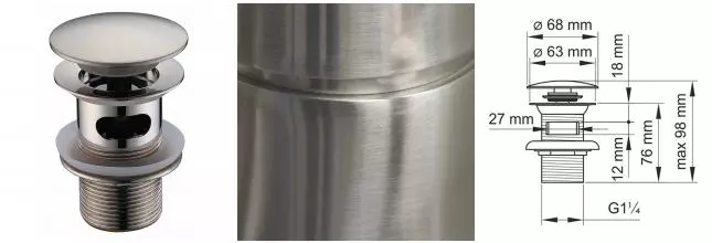 Донный клапан для раковины «Wasserkraft» A073 с механизмом Клик-Клак матовый хром