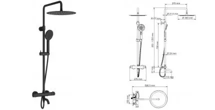 Душевая система «WasserKRAFT» A28801 Thermo с термостатом чёрная матовая
