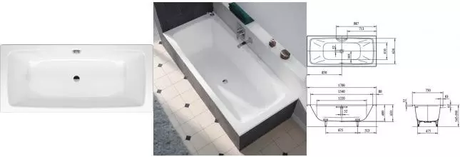 Ванна стальная «Kaldewei» Cayono Duo 724 170/75 easy-clean без опор без сифона белая