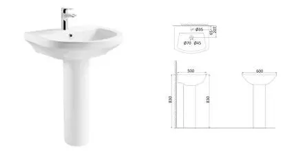 Раковина с пьедесталом «Creo Ceramique» Arch 60/50 фарфоровая белая