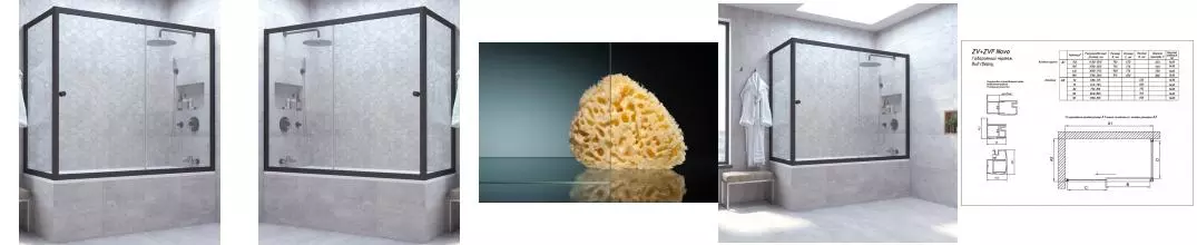 Шторка на ванну стеклянная «Vegas Glass» ZV+ZVF Novo 180/75/140 прозрачная/чёрная матовая универсальная Шторка на ванну стеклянная «Vegas Glass» ZV+ZVF Novo 180/75/140 прозрачная/чёрная матовая универсальная