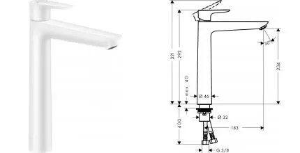 Смеситель для раковины «Hansgrohe» Talis E 71717700 белый матовый