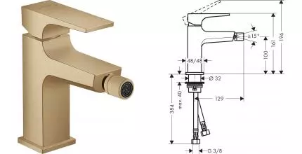 Смеситель для биде «Hansgrohe» Metropol 32520140 с донным клапаном шлифованная бронза