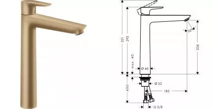 Смеситель для раковины «Hansgrohe» Talis E 71717140 шлифованная бронза