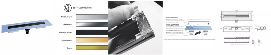 Душевой лоток «Berges Wasserhaus» B1 Keramik 600 095117 боковой выпуск чёрный матовый/под плитку 