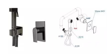 Смеситель с гигиеническим душем «WasserKRAFT» А84095 оружейная сталь Смеситель с гигиеническим душем «WasserKRAFT» А84095 оружейная сталь