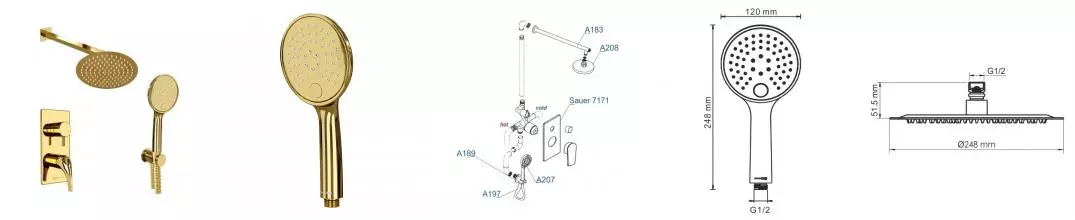 Душевая система «WasserKRAFT» А71208 золото