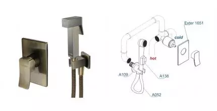 Смеситель с гигиеническим душем «WasserKRAFT» A01652 светлая бронза Смеситель с гигиеническим душем «WasserKRAFT» A01652 светлая бронза