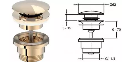 Донный клапан для раковины «Jacob Delafon» E30536-BGG с механизмом Клик-Клак золото