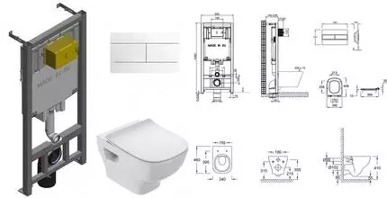 Комплект инсталляция с унитазом, крышкой и кнопкой смыва «Jacob Delafon» Struktura E21747RU-00 безободковый белый