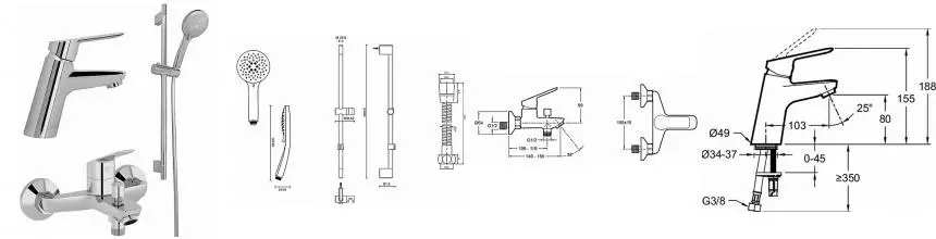 Комплект смесителей «Jacob Delafon» Lucien E20850RU-CP хром Комплект смесителей «Jacob Delafon» Lucien E20850RU-CP хром