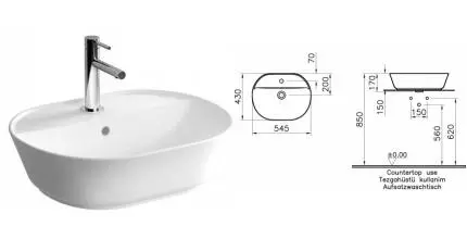 Раковина «Vitra» Geo 55/43 7428B003-0001 фарфоровая белая Раковина «Vitra» Geo 55/43 7428B003-0001 фарфоровая белая