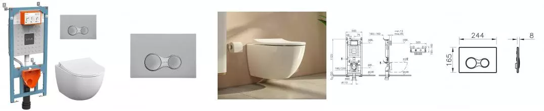 Комплект инсталляция с унитазом, крышкой и кнопкой смыва «Vitra» Sento Rim-Ex 9830B003-7207 безободковый белый Комплект инсталляция с унитазом, крышкой и кнопкой смыва «Vitra» Sento Rim-Ex 9830B003-7207 безободковый белый
