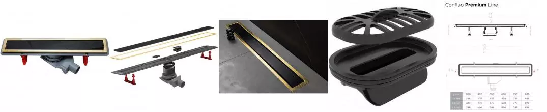 Душевой лоток «Pestan» Confluo Premium Line 450 13100114 боковой выпуск Black Glass/Gold 