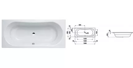 Ванна стальная «Laufen» Thallium 180/80 (2.2509.0.000.040.1) без опор без сифона белая