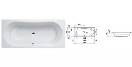 Ванна стальная «Laufen» Thallium 180/80 (2.2509.3.000.040.1) без опор без сифона с отверстиями белая Ванна стальная «Laufen» Thallium 180/80 (2.2509.3.000.040.1) без опор без сифона с отверстиями белая