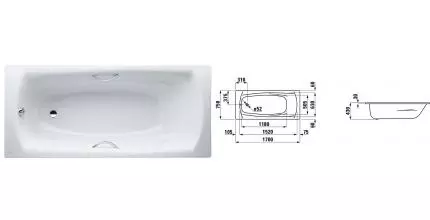 Ванна стальная «Laufen» Palladium 170/75 (2.2511.3.600.040.1) антискользящая без опор без сифона с отверстиями белая универсальная