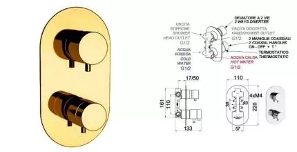 Смеситель для душа «Remer» Minimal Thermo NT92DO с термостатом золото Смеситель для душа «Remer» Minimal Thermo NT92DO с термостатом золото