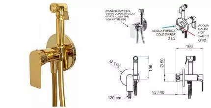 Смеситель с гигиеническим душем «Remer» Infinity I65DO золото