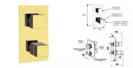 Смеситель для душа «Remer» Qubica Thermo QT92DO с термостатом золото Смеситель для душа «Remer» Qubica Thermo QT92DO с термостатом золото