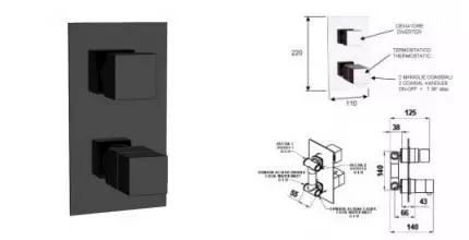 Смеситель для душа «Remer» Qubica Thermo QT92NO с термостатом чёрный матовый Смеситель для душа «Remer» Qubica Thermo QT92NO с термостатом чёрный матовый