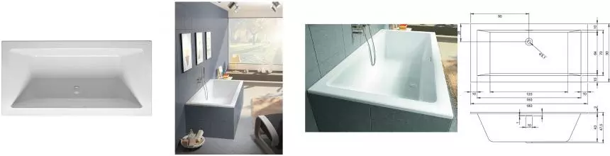 Ванна акриловая «Riho» Rething Cubic 180/90 без опор с сифоном белая Ванна акриловая «Riho» Rething Cubic 180/90 без опор с сифоном белая