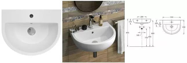 Раковина «Kerama Marazzi» Buongiorno 55/43 BG.NN.wb.55 фарфоровая белая