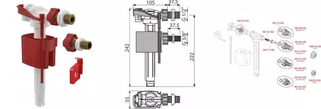 Впускной механизм «AlcaPlast» A160UNI-1/2 " с боковой подводкой Впускной механизм «AlcaPlast» A160UNI-1/2 " с боковой подводкой
