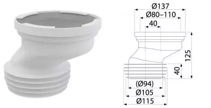 Патрубок для унитаза «AlcaPlast» A991-40 эксцентрический смещение 40 мм 