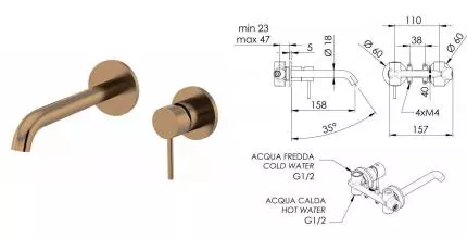 Смеситель для раковины «Remer» X-Style X15PVO бронза