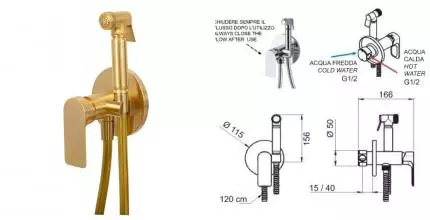 Смеситель с гигиеническим душем «Remer» Infinity I65BG брашированное золото Смеситель с гигиеническим душем «Remer» Infinity I65BG брашированное золото