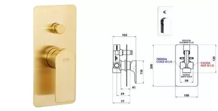 Смеситель для душа «Remer» Infinity I09BG брашированное золото