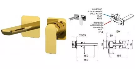 Смеситель для раковины «Remer» Infinity I15PDO золото