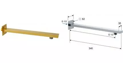 Кронштейн для верхнего душа «Remer» 348Q30BG 34 брашированное золото