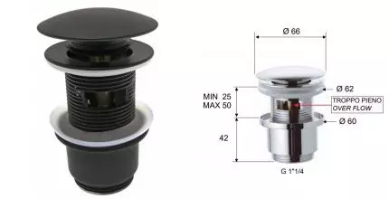 Донный клапан для раковины «Remer» 905CC2114CFP с механизмом Клик-Клак чёрный хром