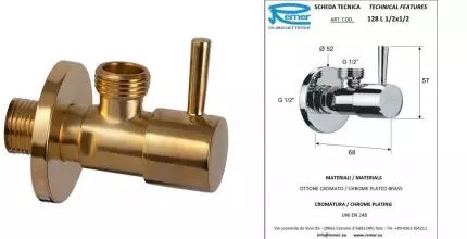 Кран бытовой «Remer» Minimal RR128L 1/2"-1/2"BG НР-НР брашированное золото