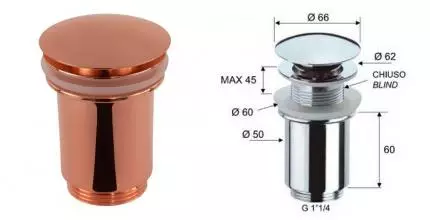 Донный клапан для раковины «Remer» 904CC114RL с механизмом Клик-Клак полированная медь