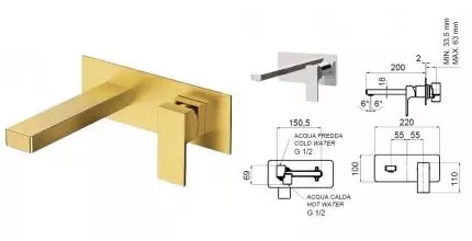 Смеситель для раковины «Remer» Absolute AU15BG брашированное золото