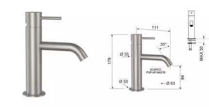 Смеситель для раковины «Remer» X-Style SSX12 шлифованная сталь
