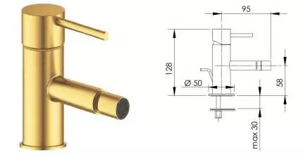 Смеситель для биде «Remer» X-Style X20BG с донным клапаном брашированное золото
