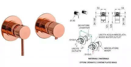 Смеситель для душа «Remer» X-Style X96RL полированная медь