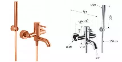 Смеситель для ванны «Remer» X-Style X02RL полированная медь Смеситель для ванны «Remer» X-Style X02RL полированная медь