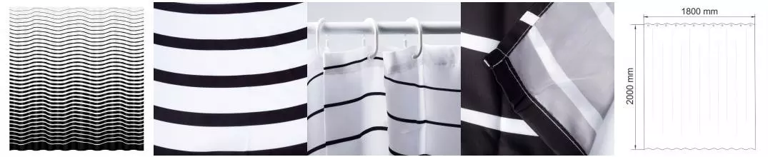Штора для ванной «WasserKRAFT» Donau SC-24101 180/200 чёрная/белая Штора для ванной «WasserKRAFT» Donau SC-24101 180/200 чёрная/белая