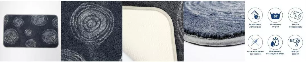 Коврик для ванной «WasserKRAFT» Eidar BM-3302 75/45 латекс, полиамид серый