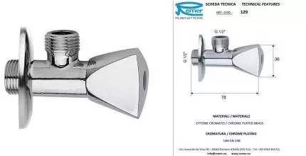 Кран шаровой бытовой «Remer» RR 129 1/2"-1/2" НР-НР хром Кран шаровой бытовой «Remer» RR 129 1/2"-1/2" НР-НР хром