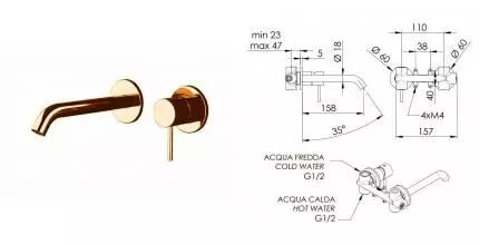 Смеситель для раковины «Remer» X-Style X15PRL полированная медь